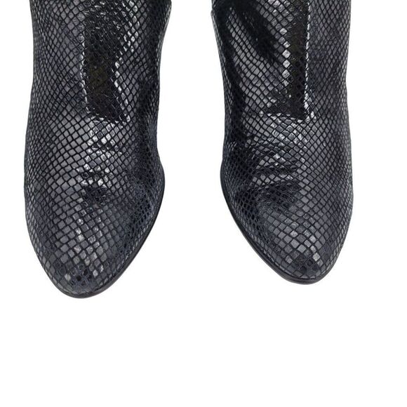 90s Aquatalia Boots Leather Liquid Snake Tall Mid Calf High Heel Black 10 Gothic - Picture 11 of 12